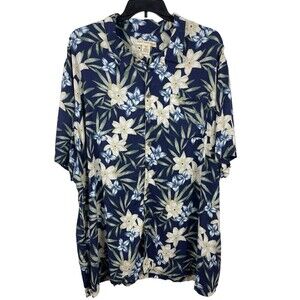 Island Passport Blue Floral Button Up Short Sleeve Hawaiian Top 4XL